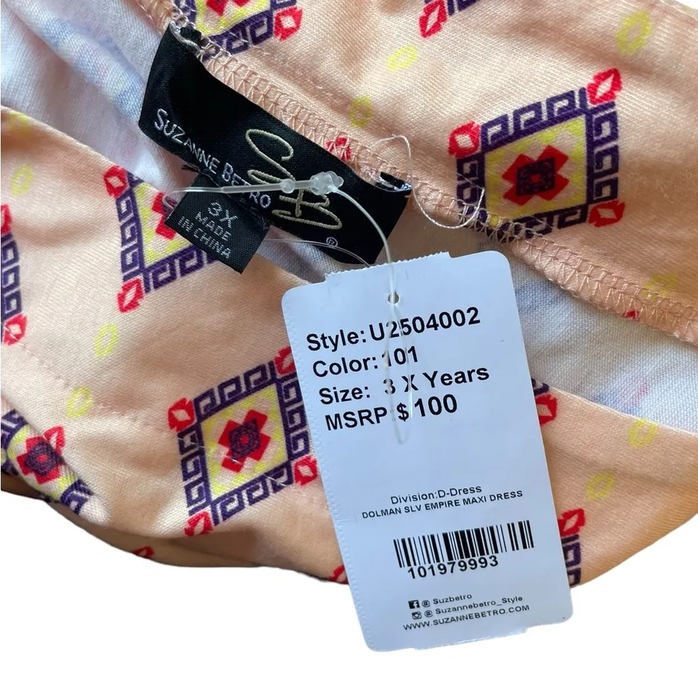 NEW Suzanne Betro Plus Size Dolman Southwestern Western Tribal Empire Maxi Dress - Image 6