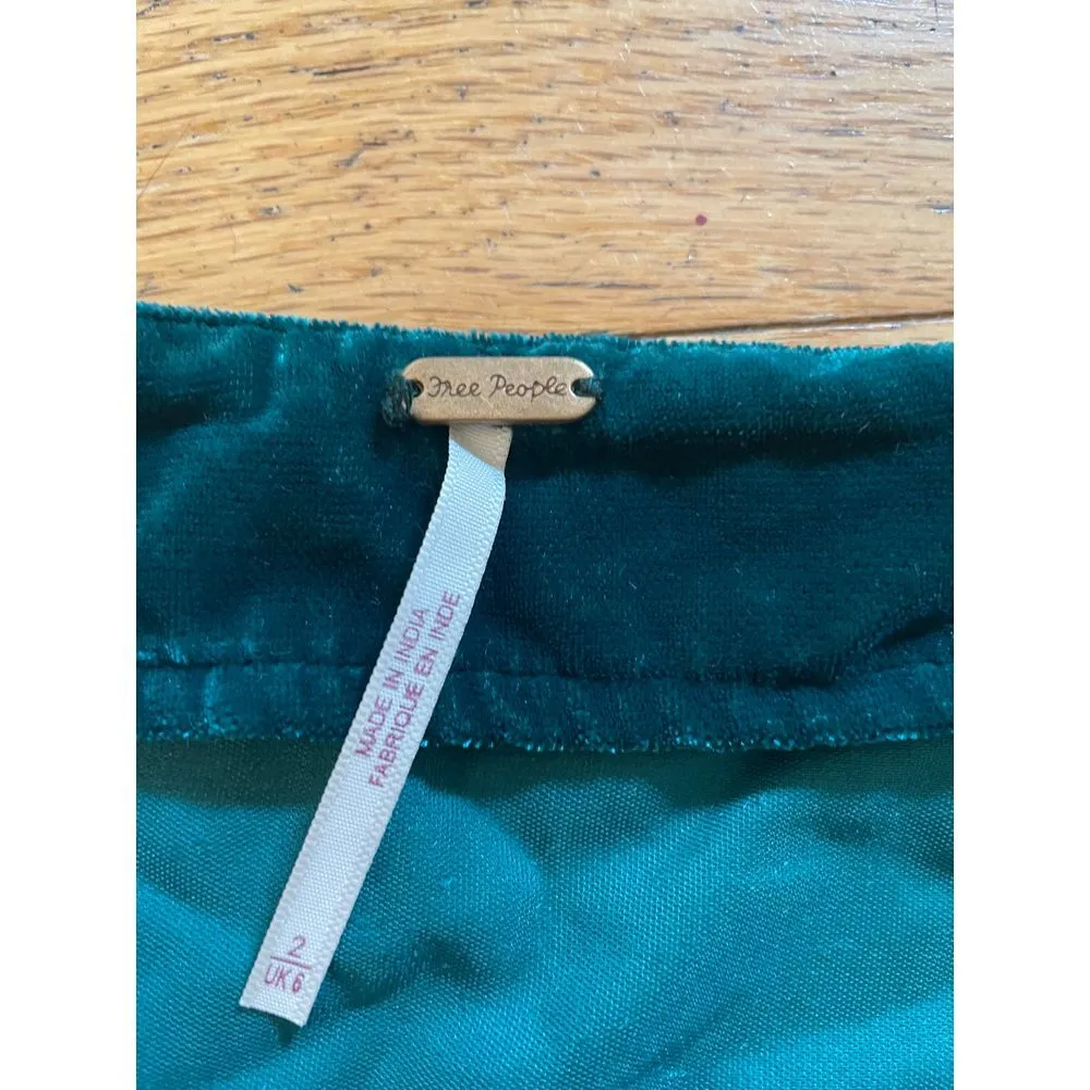 NWOT Free People Annalise Velvet Mini Skirt Deep Teal Unlined Notched Hem Size 2 - Image 3