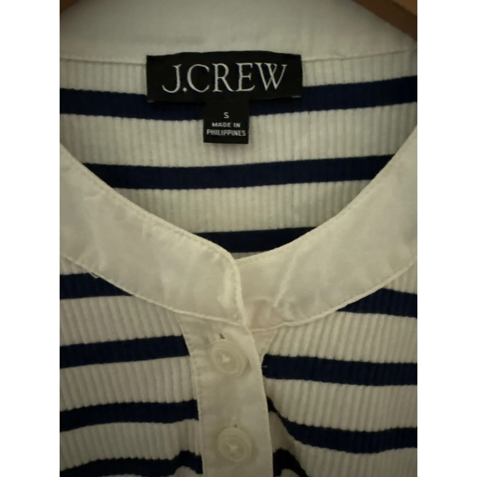 J. Crew Vintage Rib Puff Sleeve‎ Henley Top White Blue Size Small - Image 9