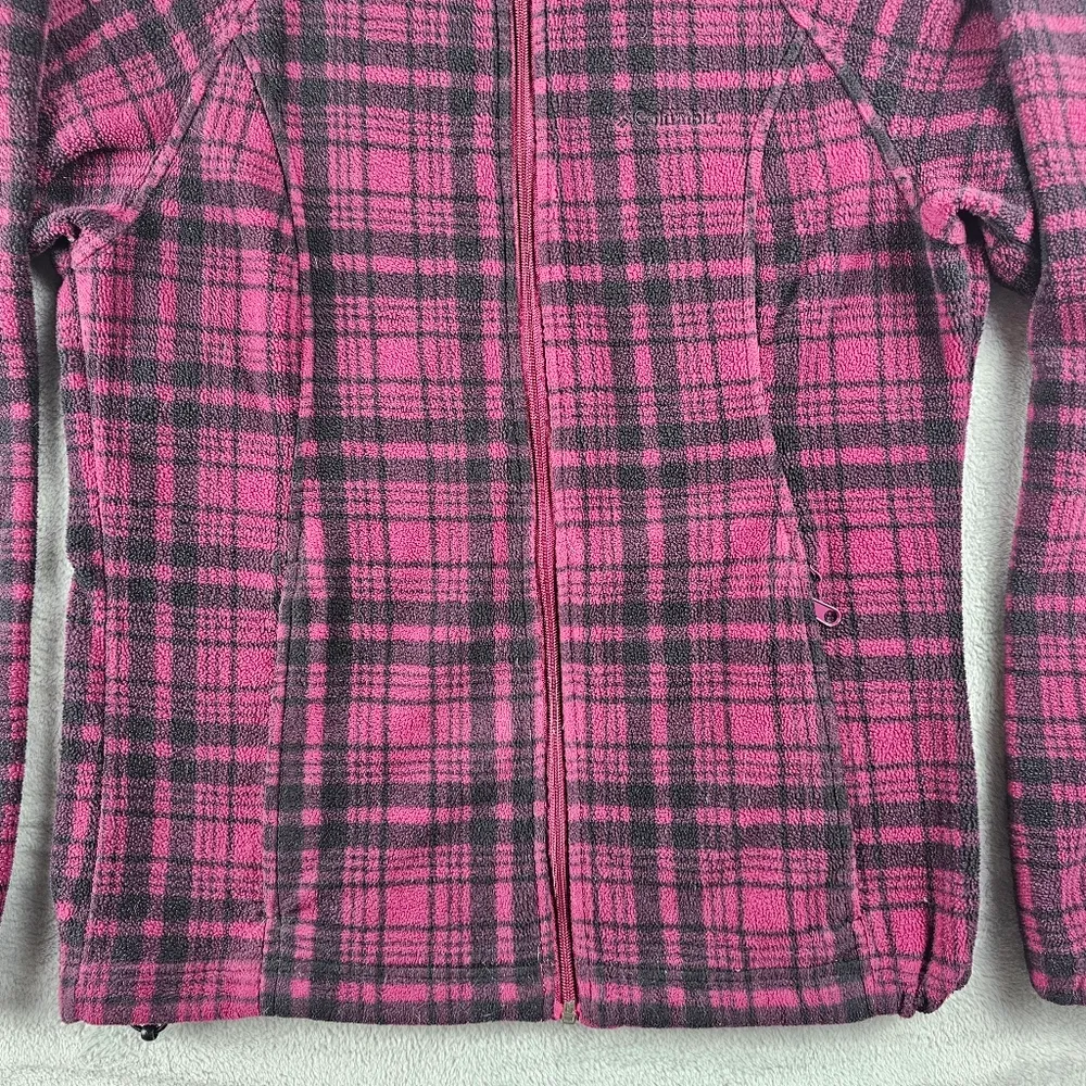 Columbia  Full Zip Fleece Sweater Jacket Women's Size Medium Pink Plaid - Image 9