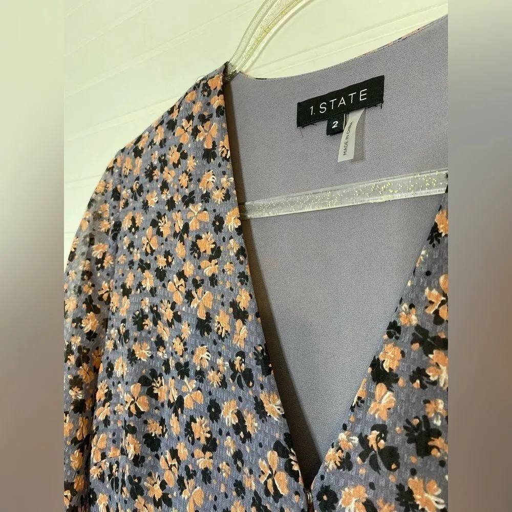 1. State Purple Multicolor Floral Long Sleeve Wrap Dress - Image 6