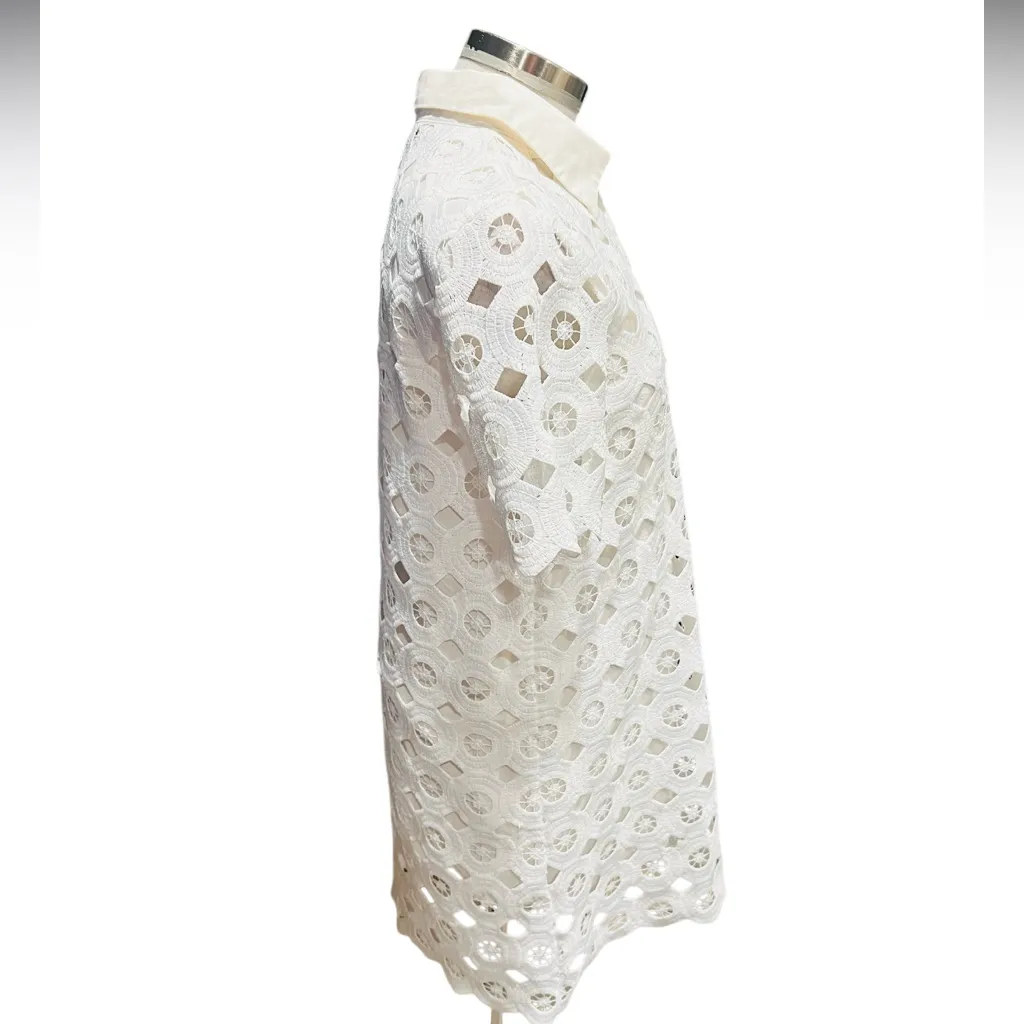 Zara openwork crochet short dress with buttons Size Medium - Image 8