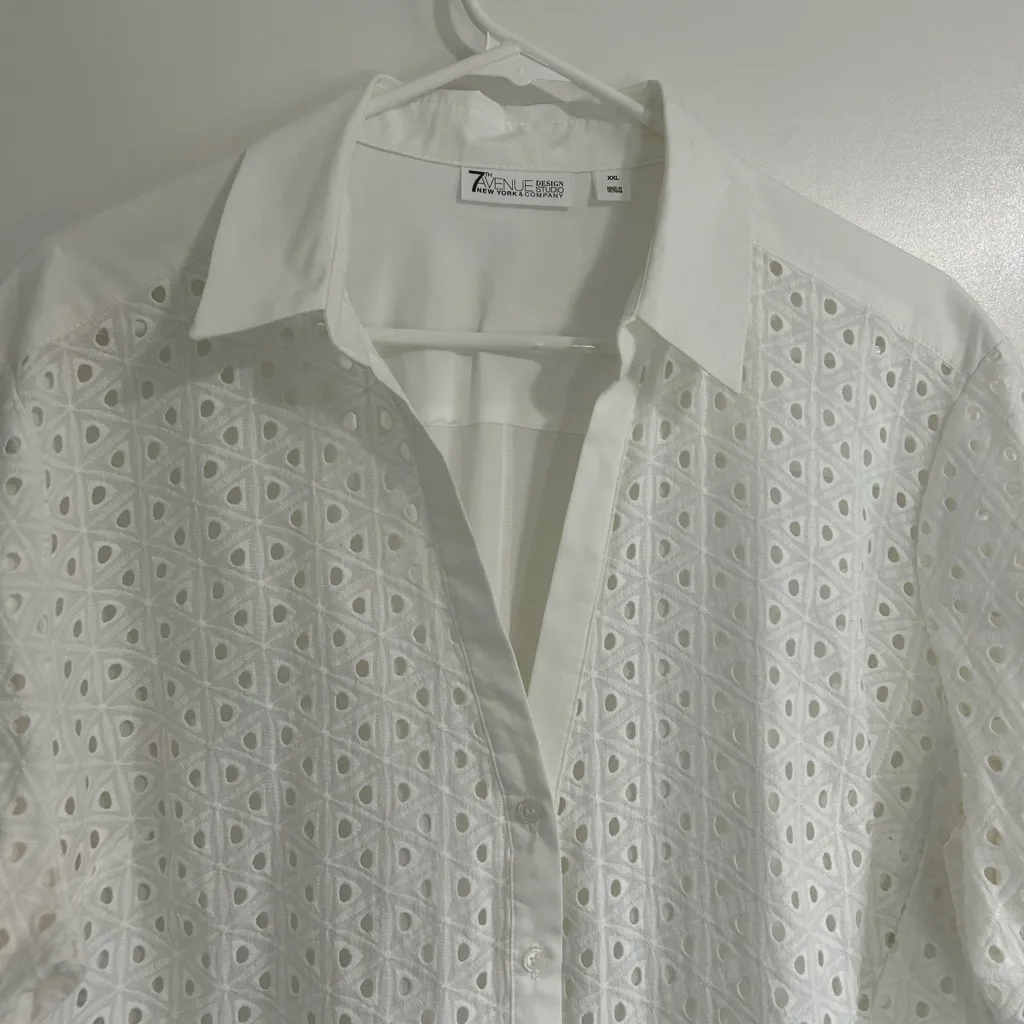 White Short Sleeve Notched Collar Button Down Shirt Size XXL - Image 4