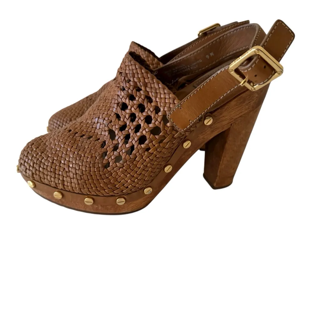 Tory Burch Widdieanne Woven‎ Leather Wood Heel Clog Sandals Women's Size 9 - Image 2