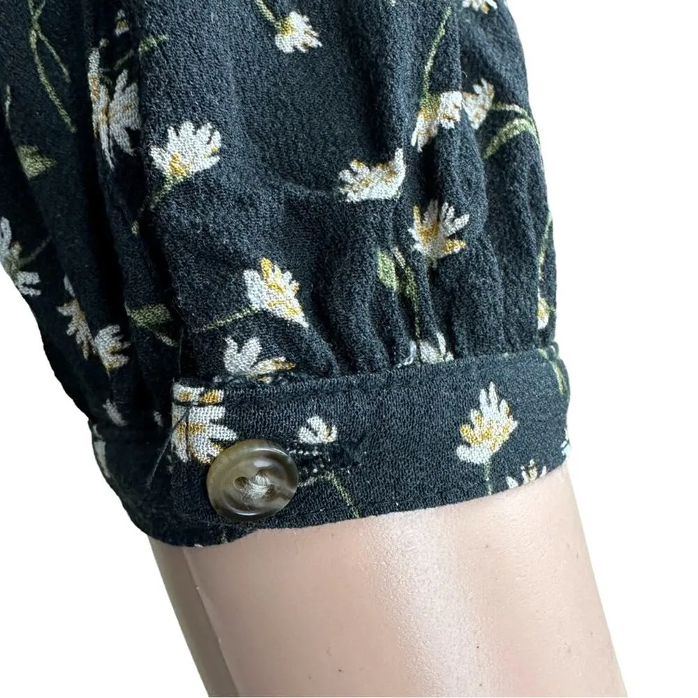 Size XS Babydoll Blouse Top Black Floral Back Cut Out Viscose - Image 8