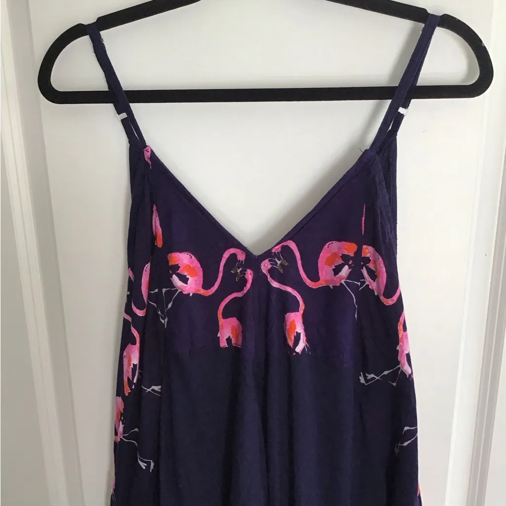 World Market Navy Flamingo Handkerchief Asymmetrical Hem Dress - Image 2