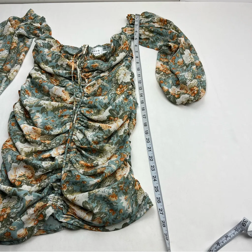 Hello Molly Basque Country Ruched Mini Dress Floral Sage SZ‎ 4 Coquette Festival - Image 7