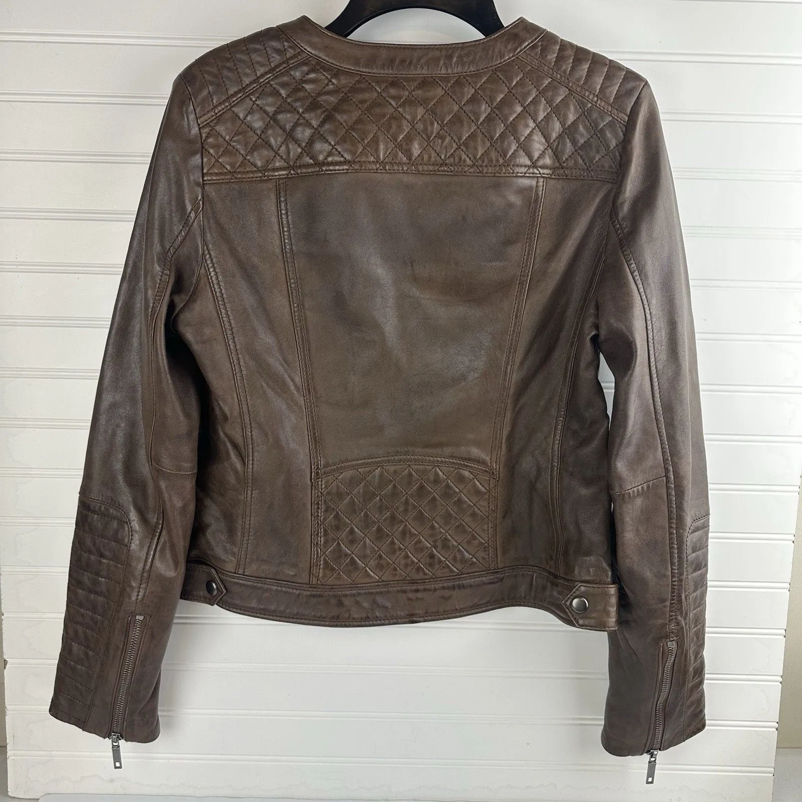 Brown Leather Moto Racing Biker Jacket Womens Small Full Zip Quilted Butter Soft - Image 3