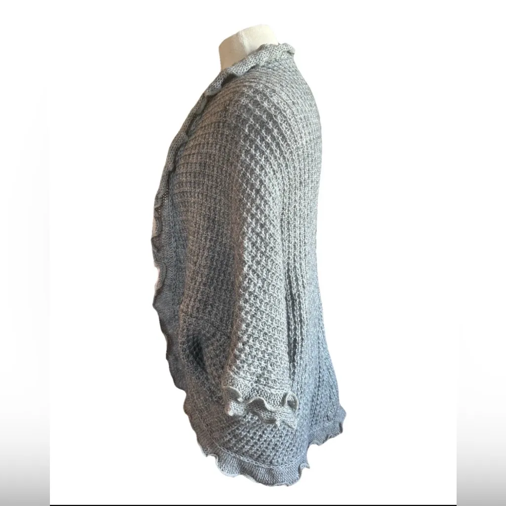 Anthropologie MOTH Rocia Ruffle Trim Open Cardigan Sweater Crocheted Gray XS - Image 3