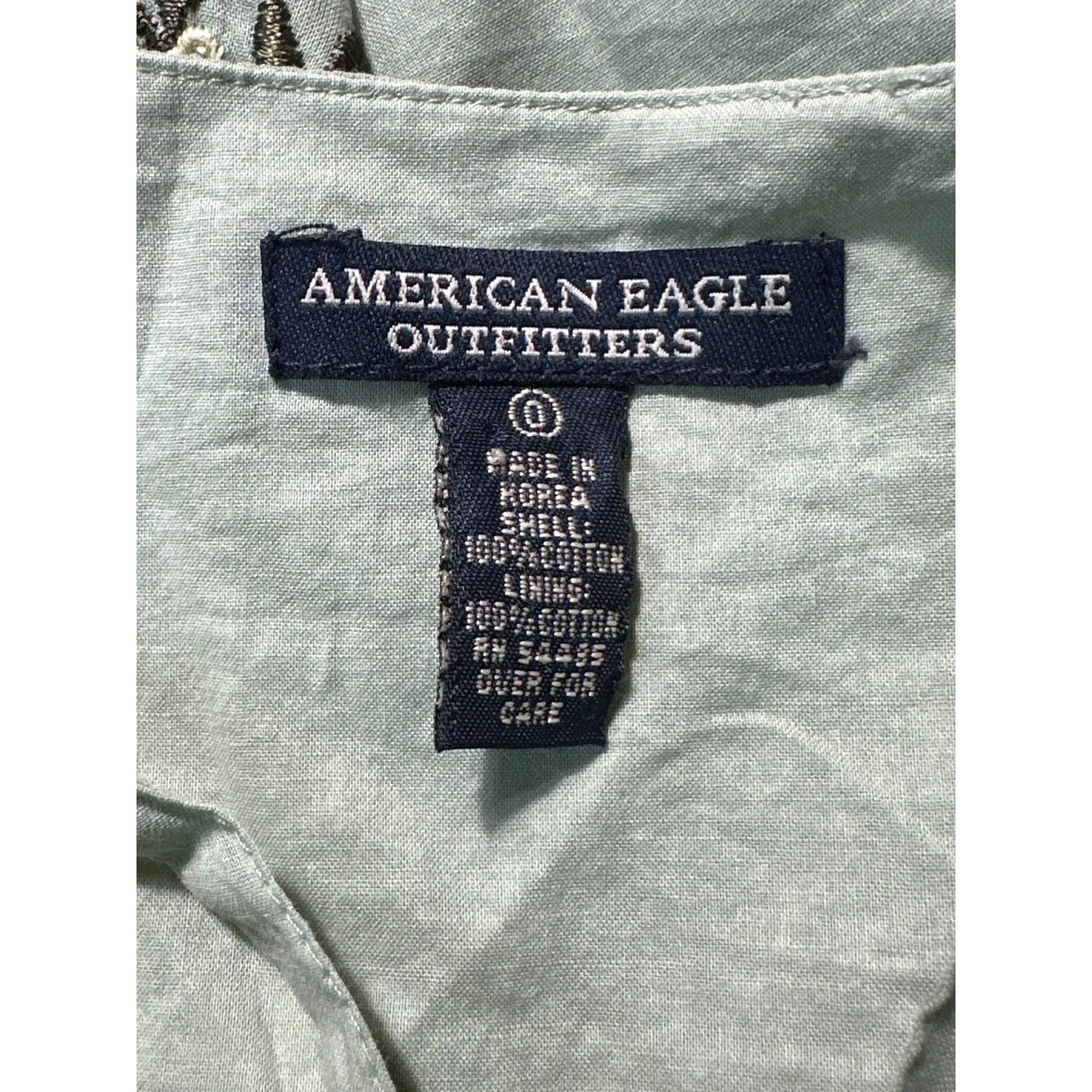 Vintage 100% Cotton American Eagle Green Floral Mini Dress Size 0 - Image 3