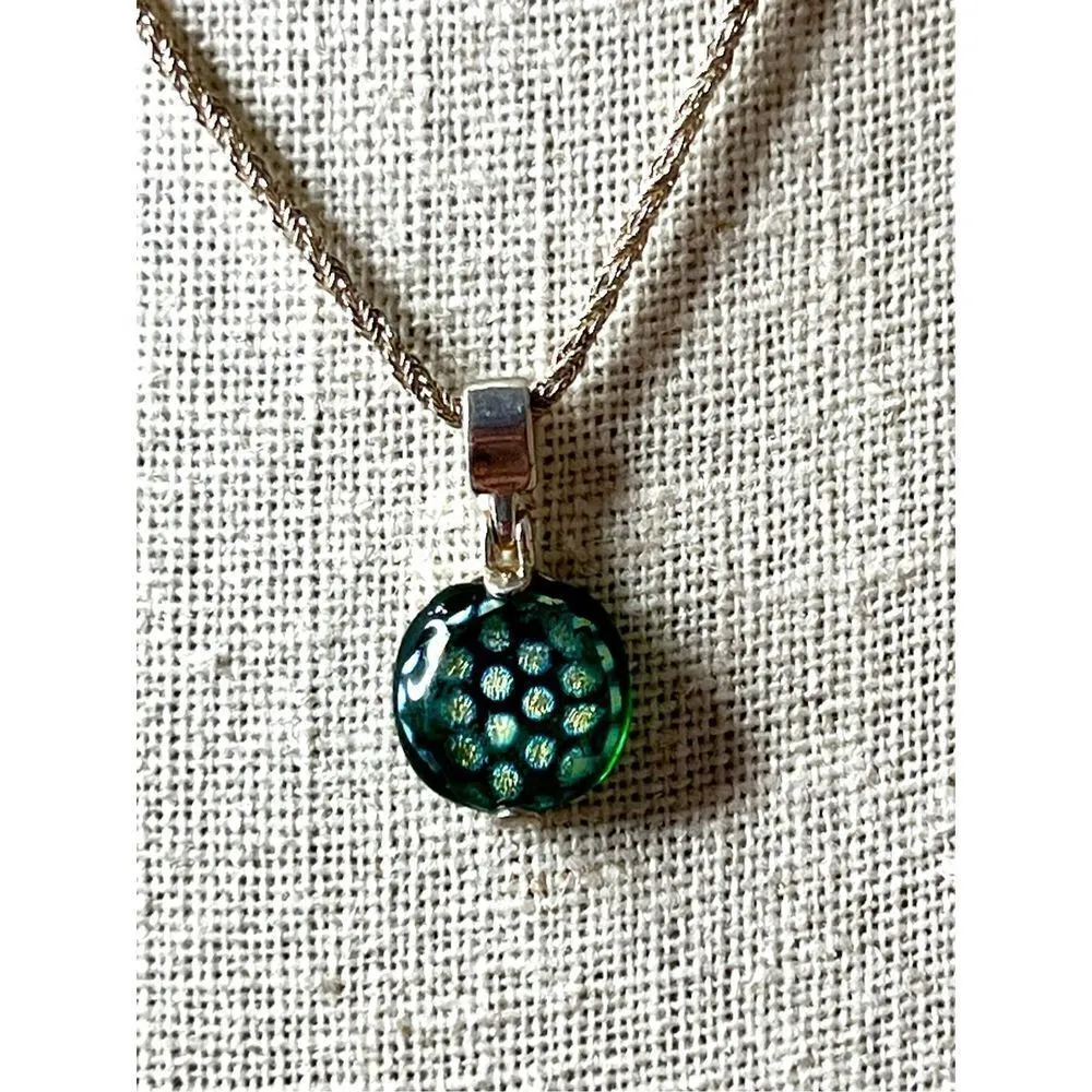 Vintage‎ Green Glass Foil Daisy Flower Sterling Silver Pendant 925 Necklace 18" - Image 5