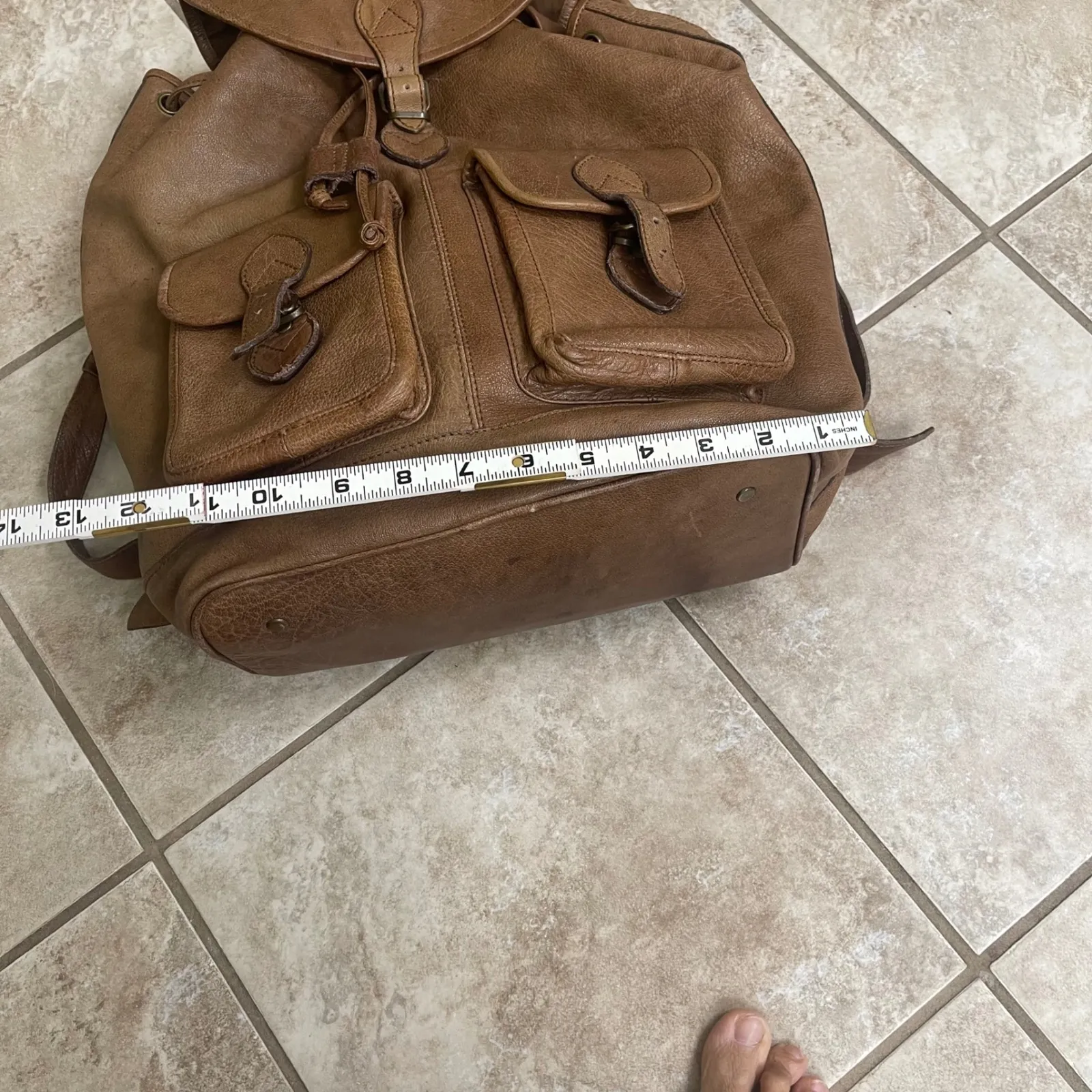 Overland Outfitters Brown Leather INDIA Backpack Rucksack Classic Buckle Flap - Image 9