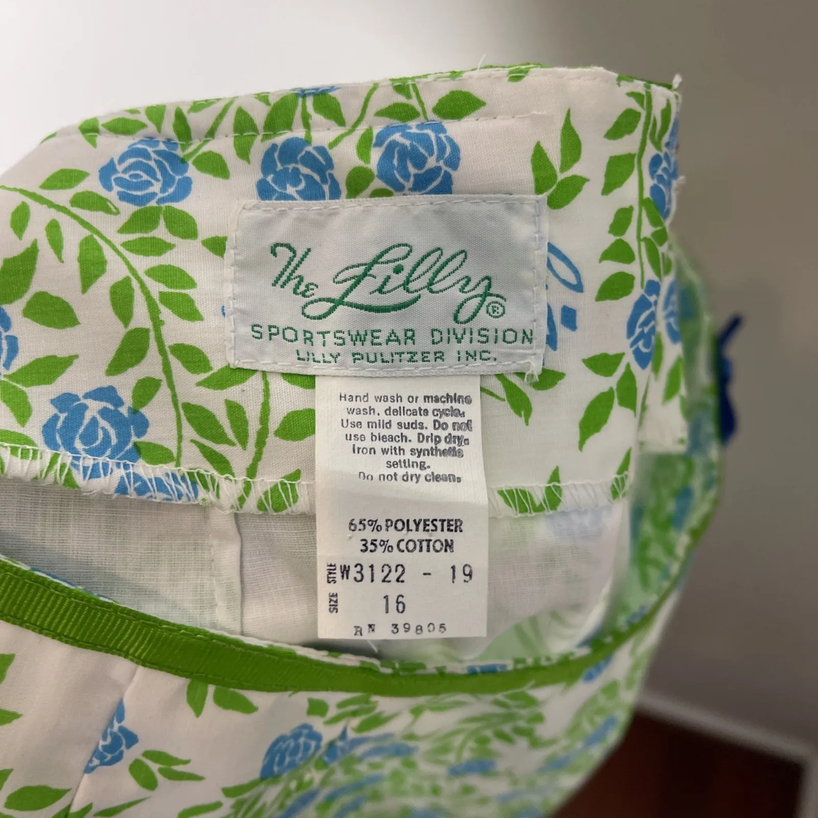 Vintage 1970s The‎ Lilly Pulitzer Green Blue Floral Polyester Cotton Skirt Sz 16 - Image 9