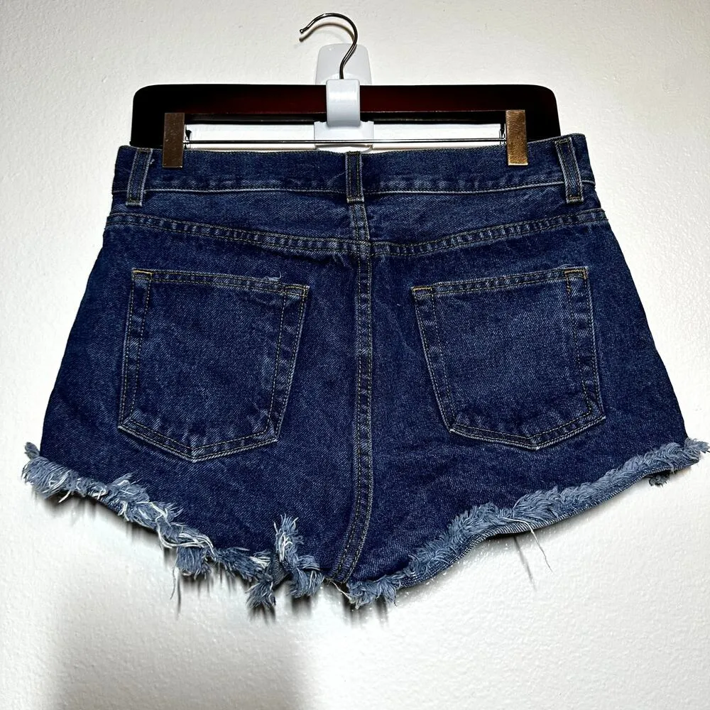 Brandy Melville John Galt Denim Shorts Booty Frayed Hem Mid Rise Dark Wash M 30" - Image 7
