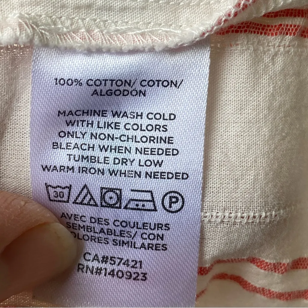 EUC Loft 100% Cotton Seersucker Stripe Blouse Red Off-White XS - Image 10