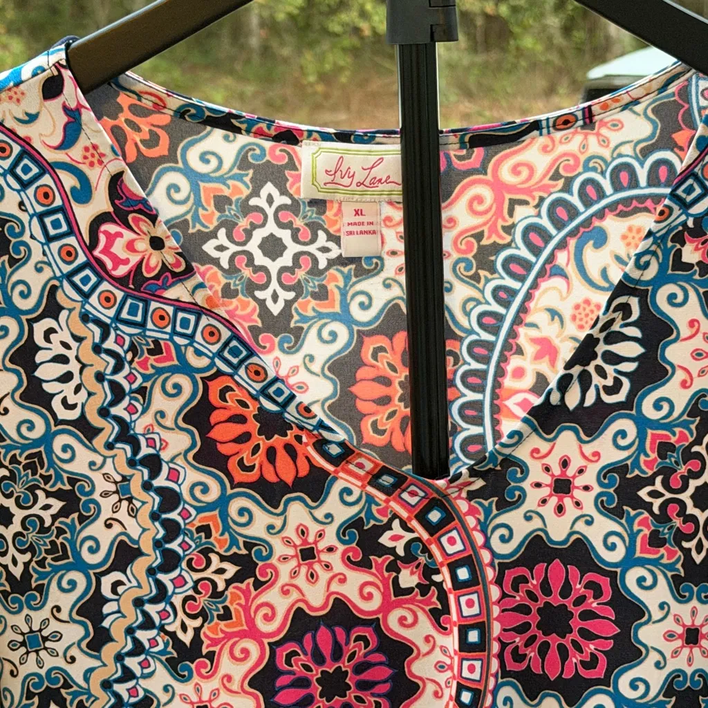 Ivy Lane Colorful Bohemian Patterned Dress Long bell sleeves size XL - Image 6