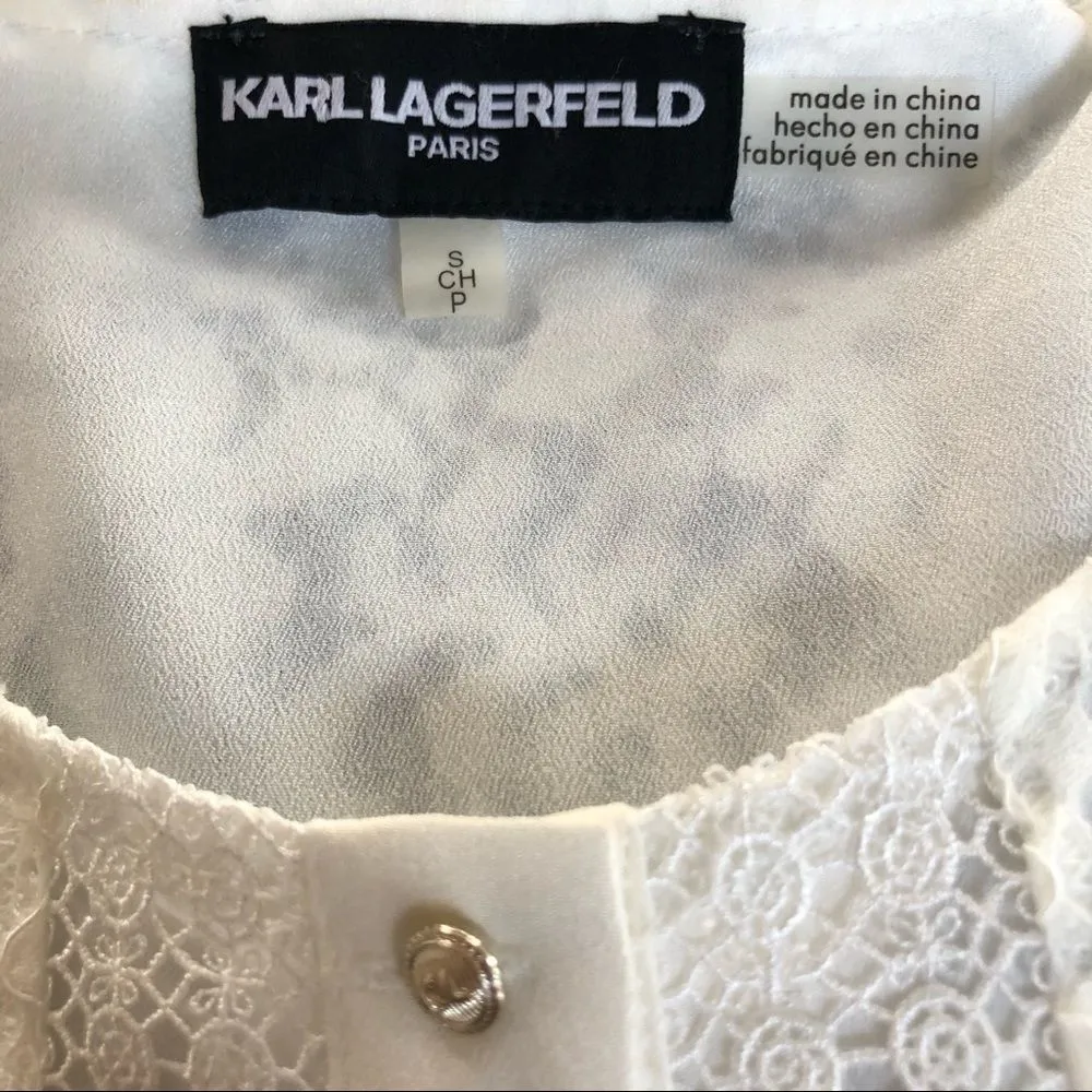 Karl Lagerfeld Ivory Lace Trumpet Sleeve Top S - Image 7