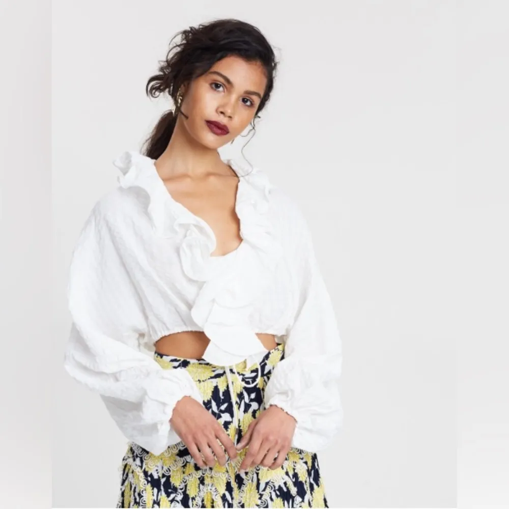 C/meo Collective Distinct Long Sleeve Ruffle Crop Blouse Top Size Small Preowned - Image 11