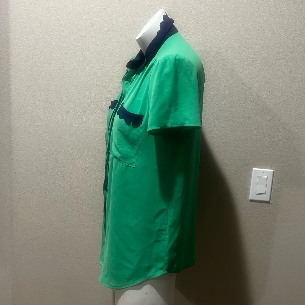 Anthropologie Hd in Paris green collared short sleeve button up shirt - Image 3