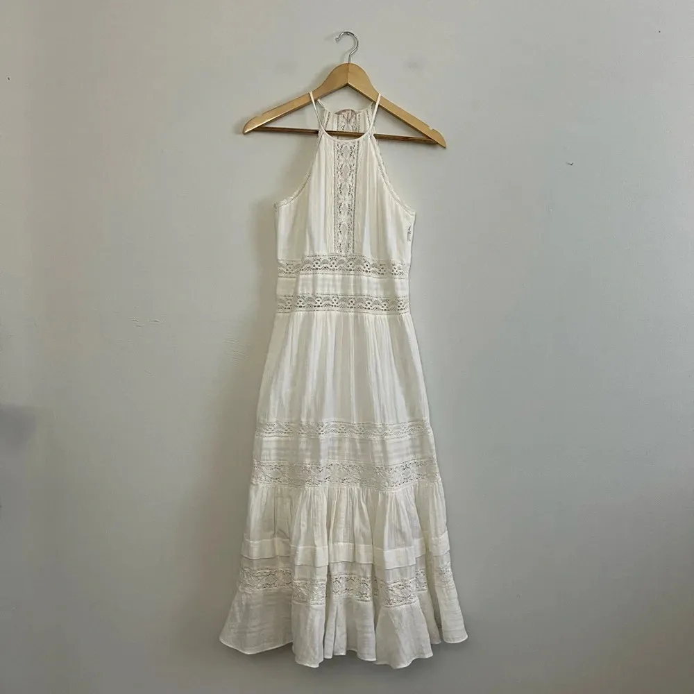 White Crochet High Neck Expensive New York Designer Dress - Image 2