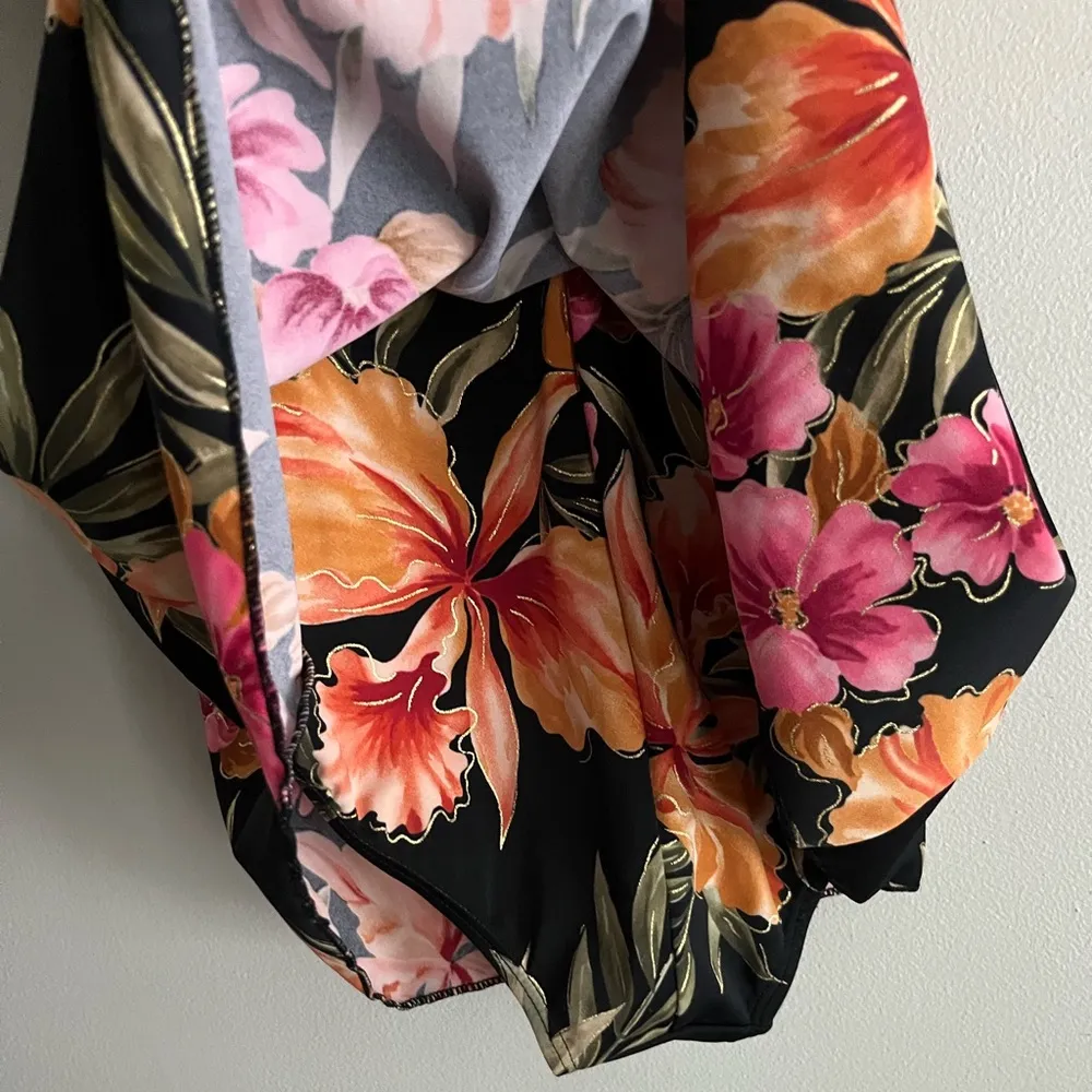 Islander Hawaiian tropical hibiscus beach coastal swim dress Black Size 8 - Image 8