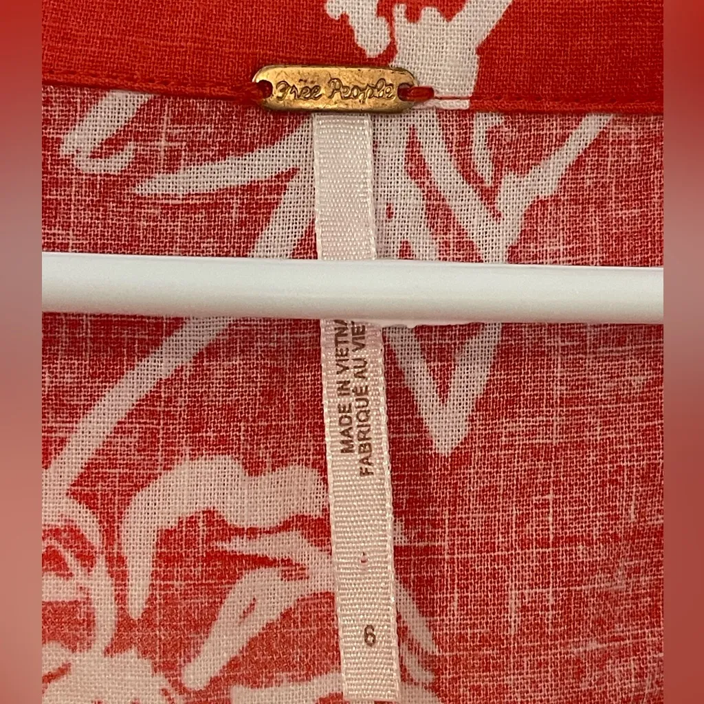 Free People A Thing Called Love Mini Dress Red & White Floral Button Down Linen Beach French Girl - Image 11