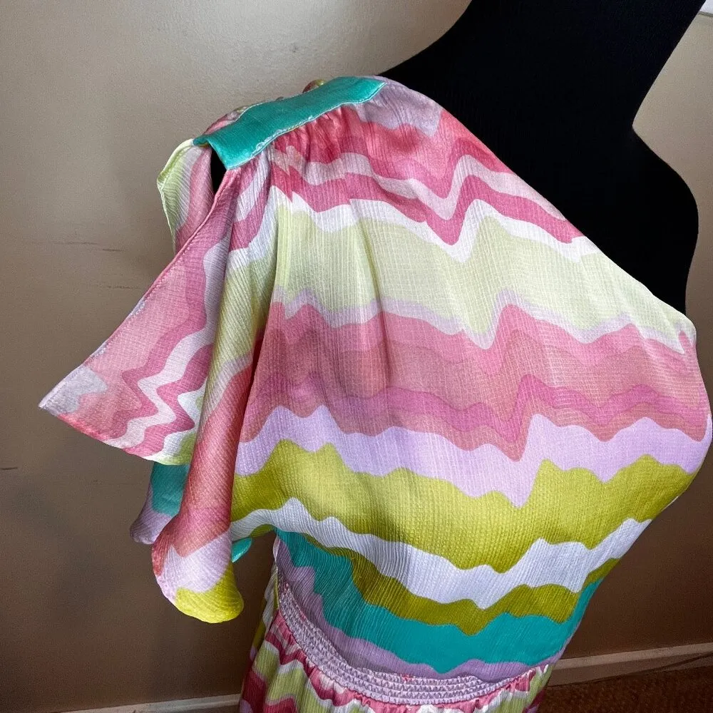 Jessica Simpson One Shoulder Maxi Dress SZ 4 Multicolored Dressy Resortwear Boho - Image 8