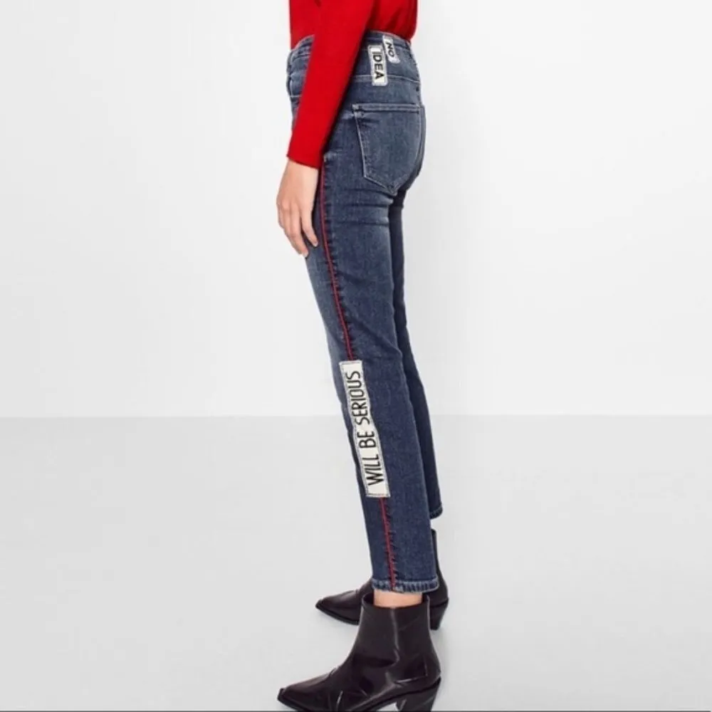 Zara‎ Will Be Serious Slouchy Patched Jeans Sz 6 - Image 11