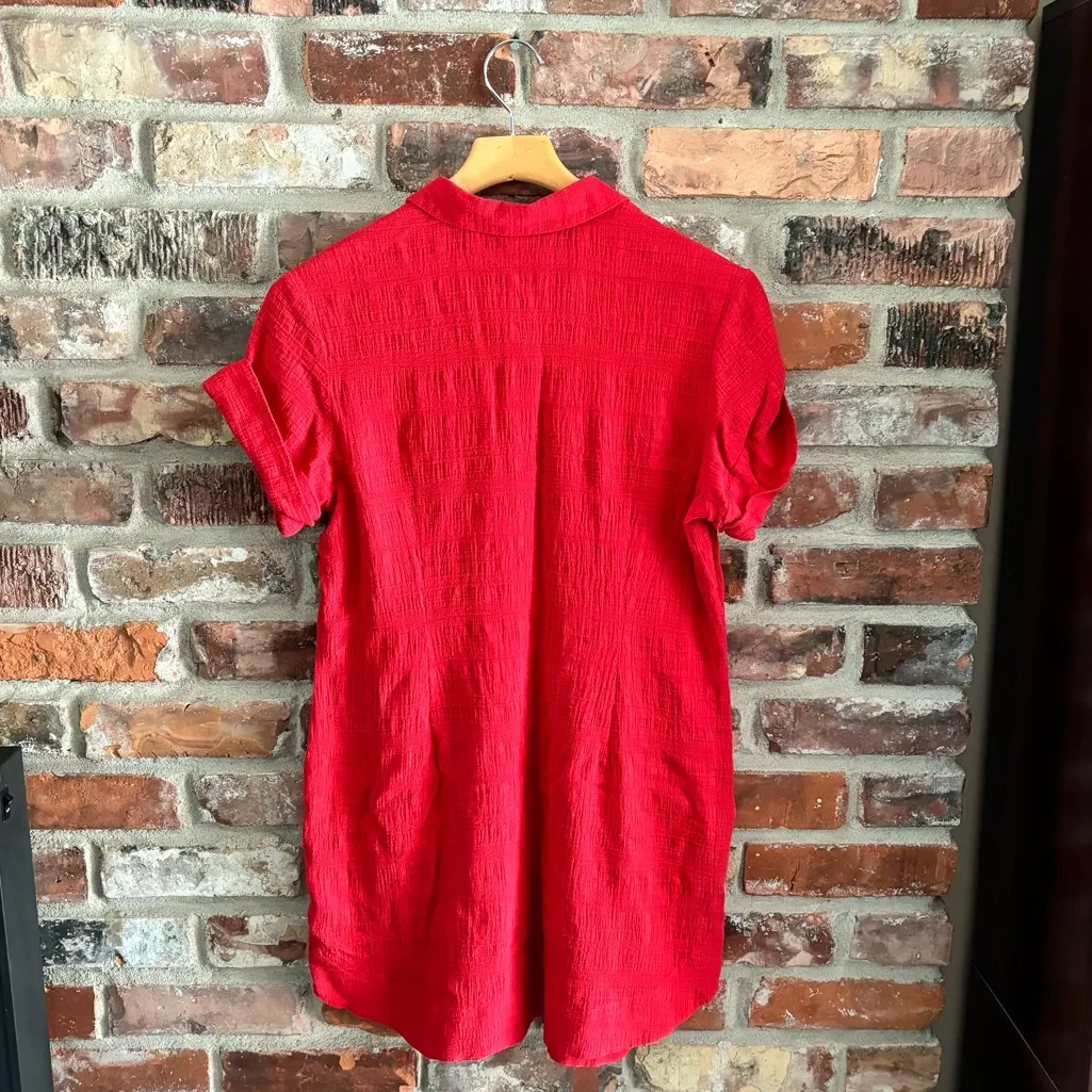 CAbi 5117 Red Cotton Hibiscus Gauze Cover Up Dress, M - Image 8