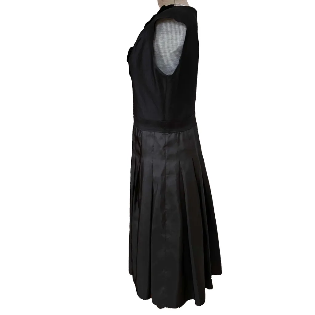 Jerry T Little Black Dress Sleeveless Midi Pleated Skirt V Neck With Flower Size M - Image 2