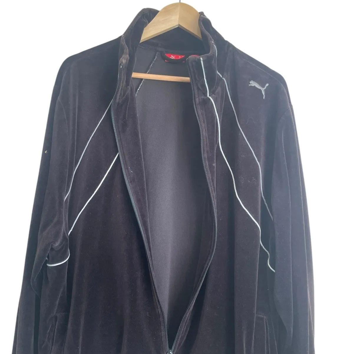 VTG Y2K Puma Mens Tracksuit Jacket XL Brown‎ Velour Casual Hip Hop Leisure Retro - Image 5