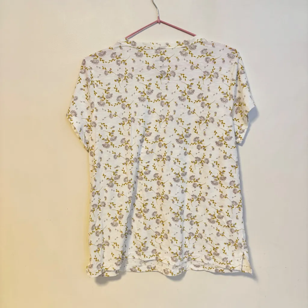 Sonoma Cotton Blend Crewneck Short Sleeve T Shirt Cream Floral Womens Size M - Image 2
