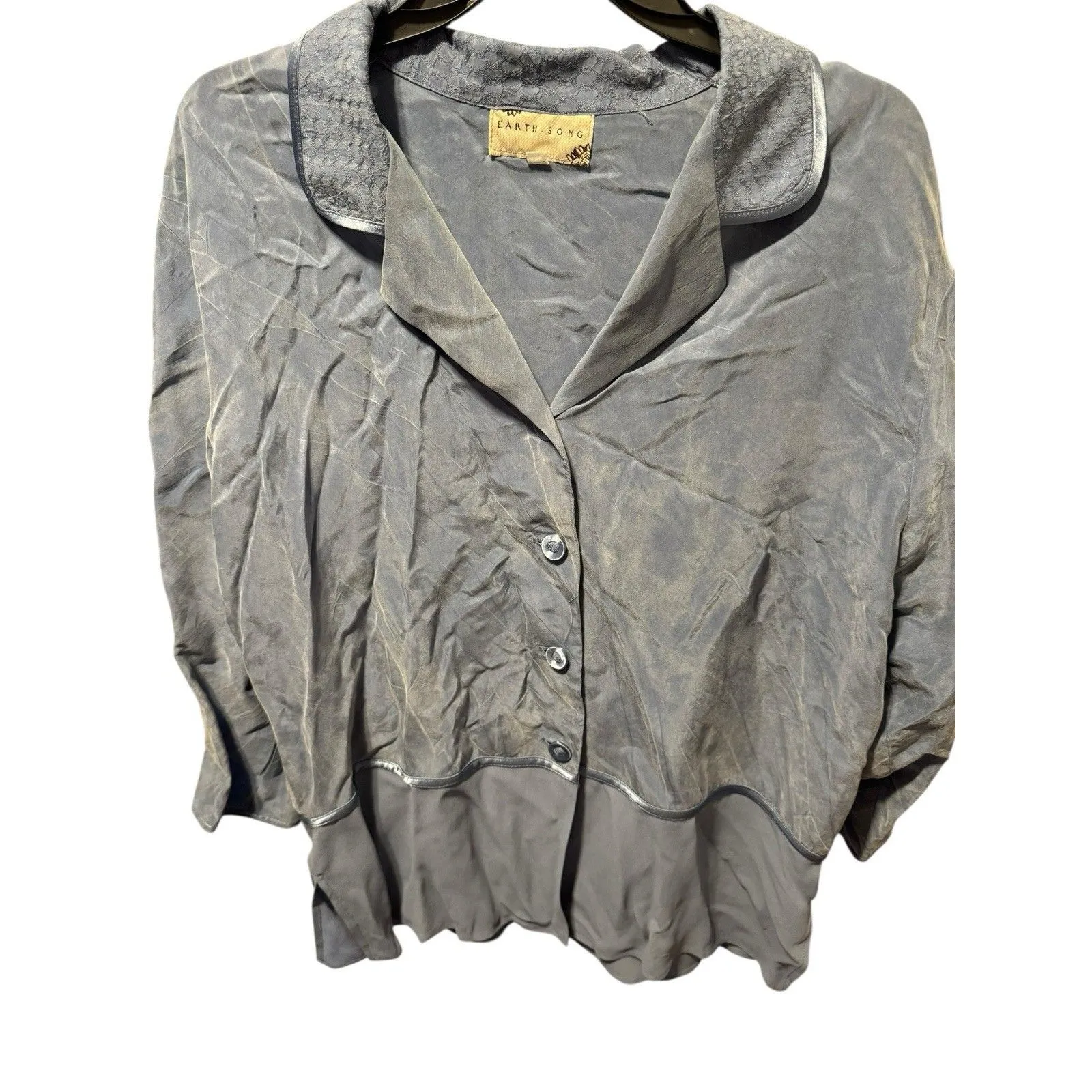 Vtg Earth Song Dress Set Women’s 14 Silky Bemberg Smock Dress And Button Jacket Blue - Image 4