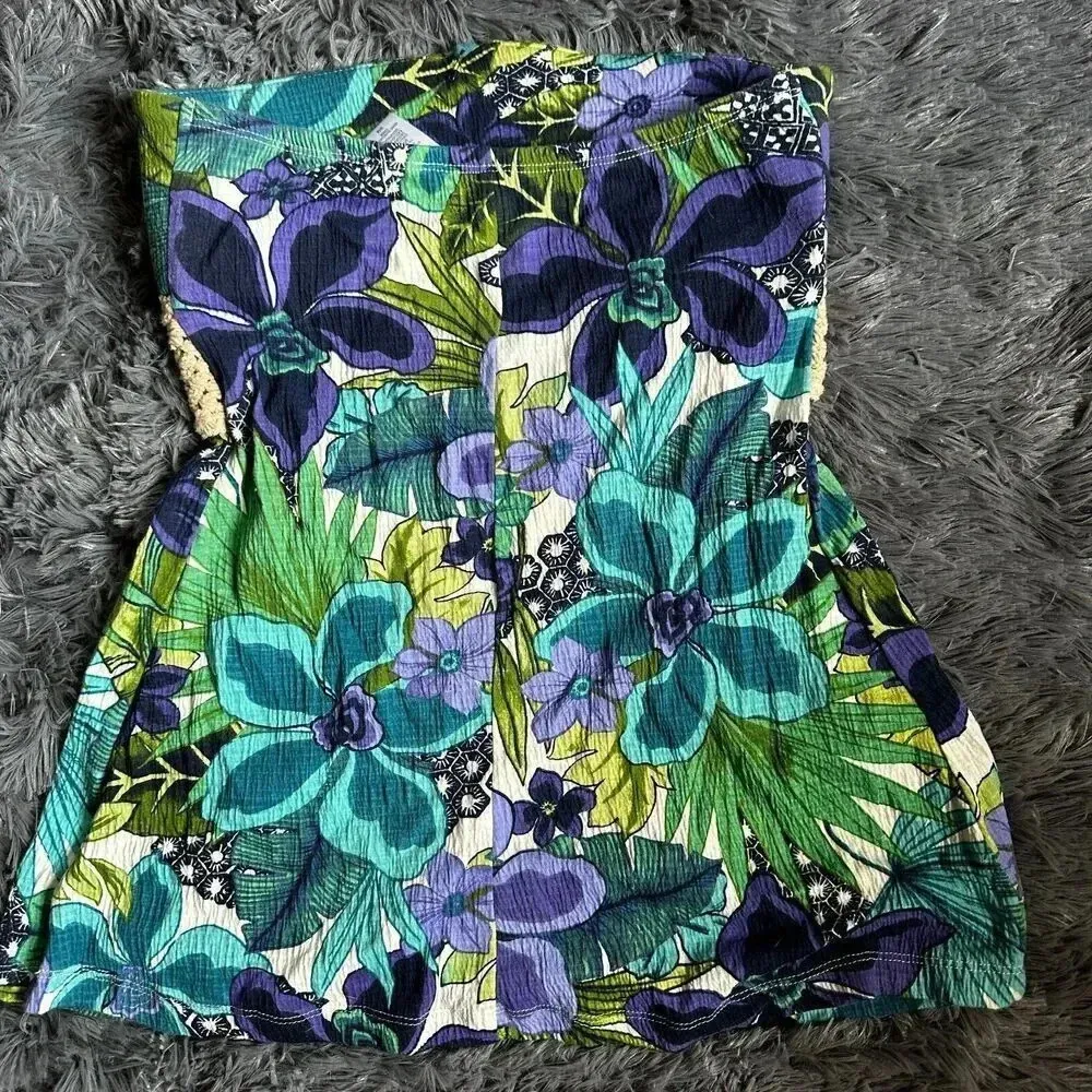 Bongo top medium green‎ floral tube top macrame belt boho festival vintage Y2K - Image 4