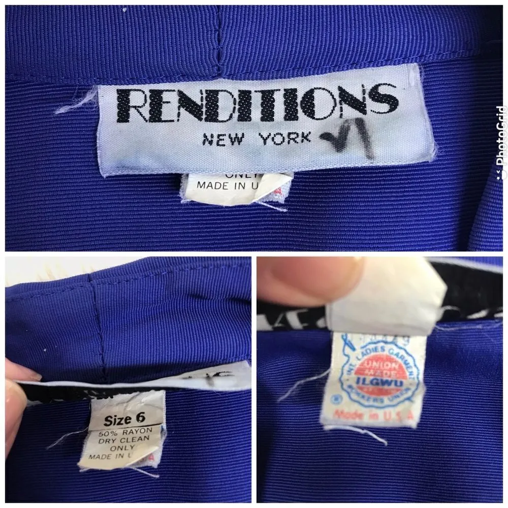 VINTAGE 80s‎ Royal Blue Golden Girls Dress Big Cape Collar Long Sleeves Size 6 - Image 4