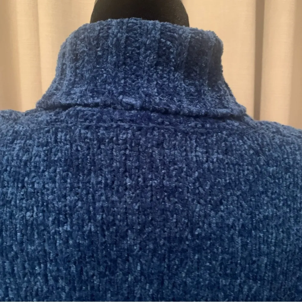 Vintage Joan Leslie Blue Chenille Turtleneck Cable Knit Sweater Korea Small S - Image 8