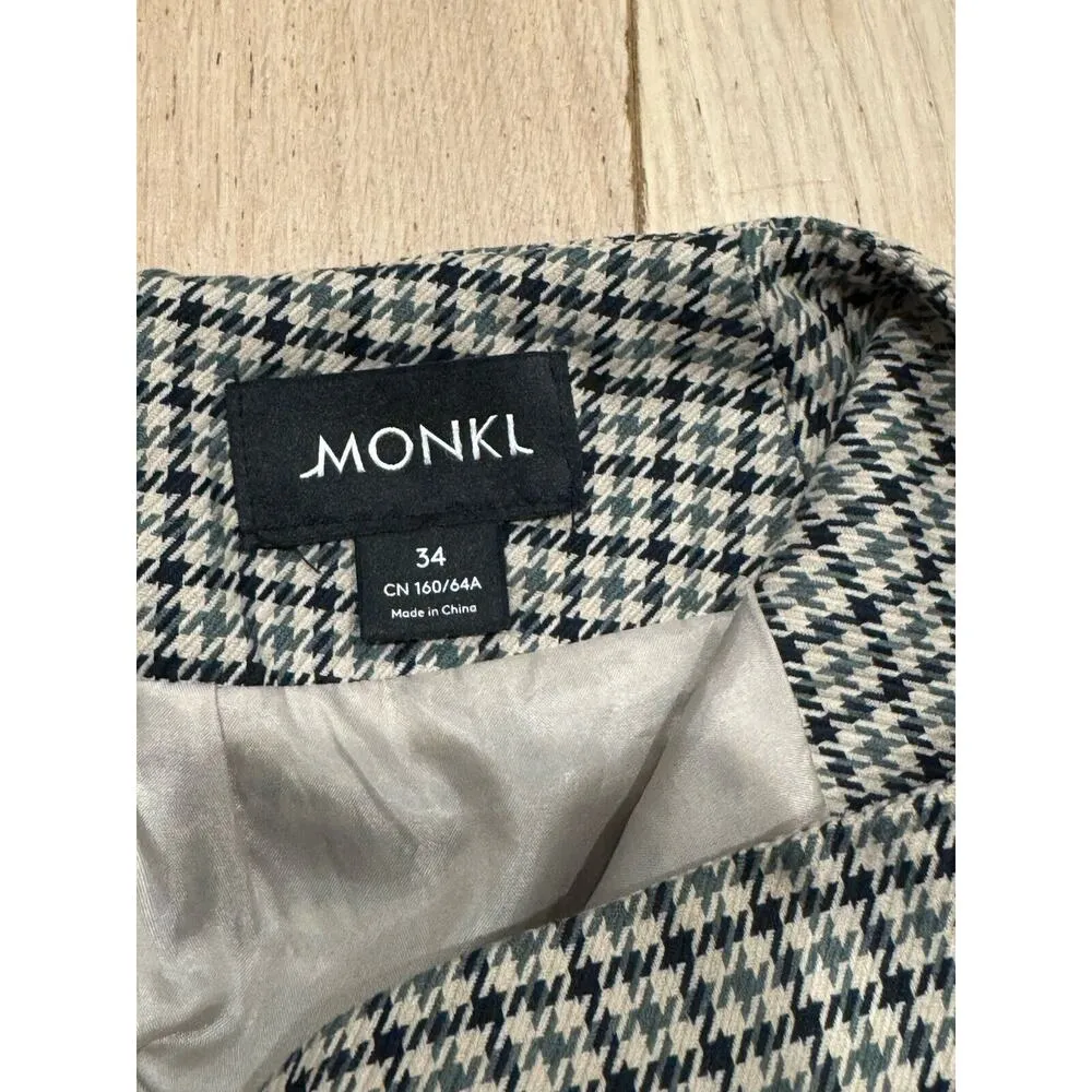 Monki Womens Size XS Houndstooth Side Zip Lined Academia Office Sexy Mini‎ Skirt - Image 5