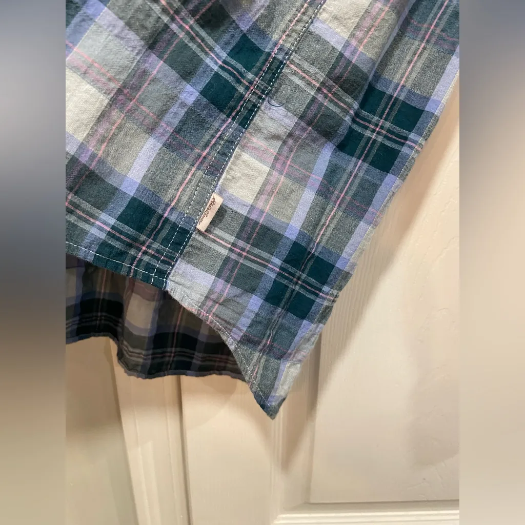 Eddie Bauer Size M Teal Blue plaid Cotton Lightweight Button Down Shirt Size M - Image 7