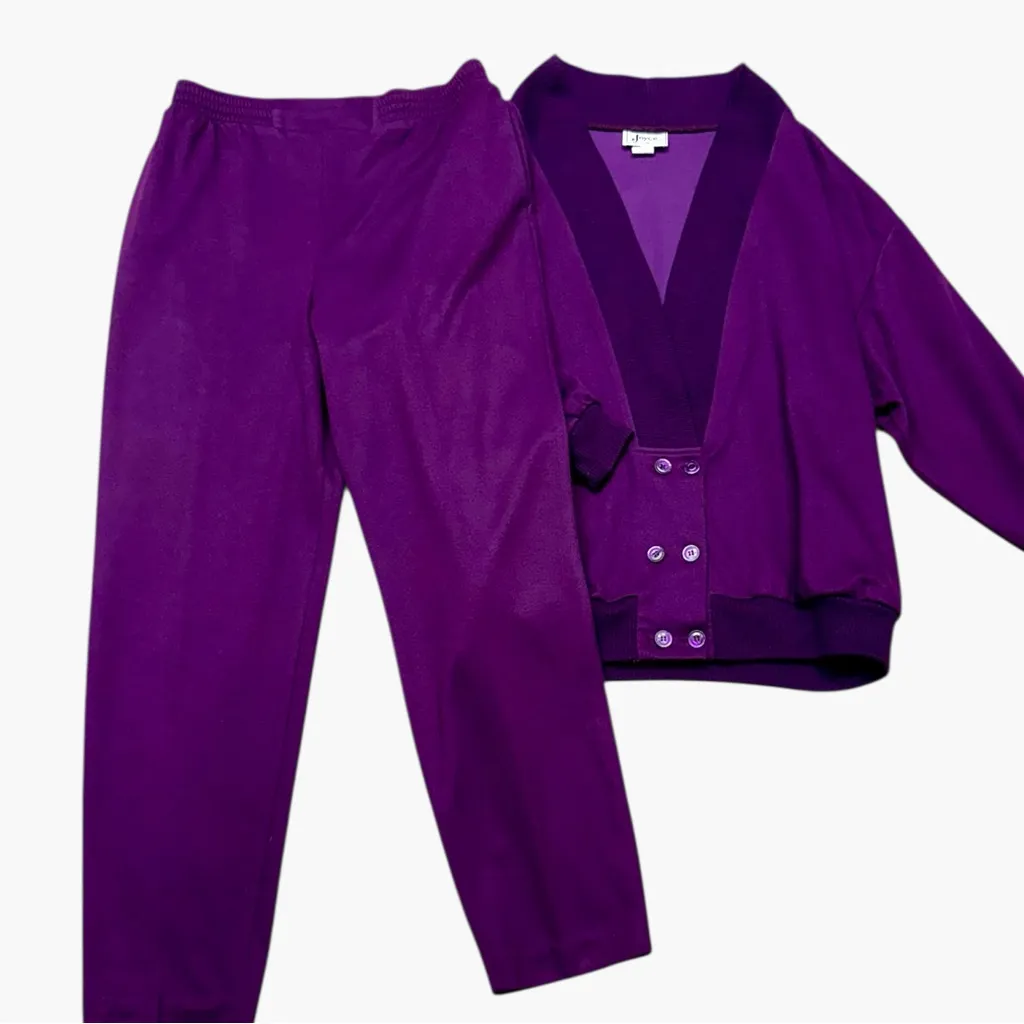 Vintage Joyce Sportswear Purple Knit Lounge Set Cardigan & Pants L - Image 13