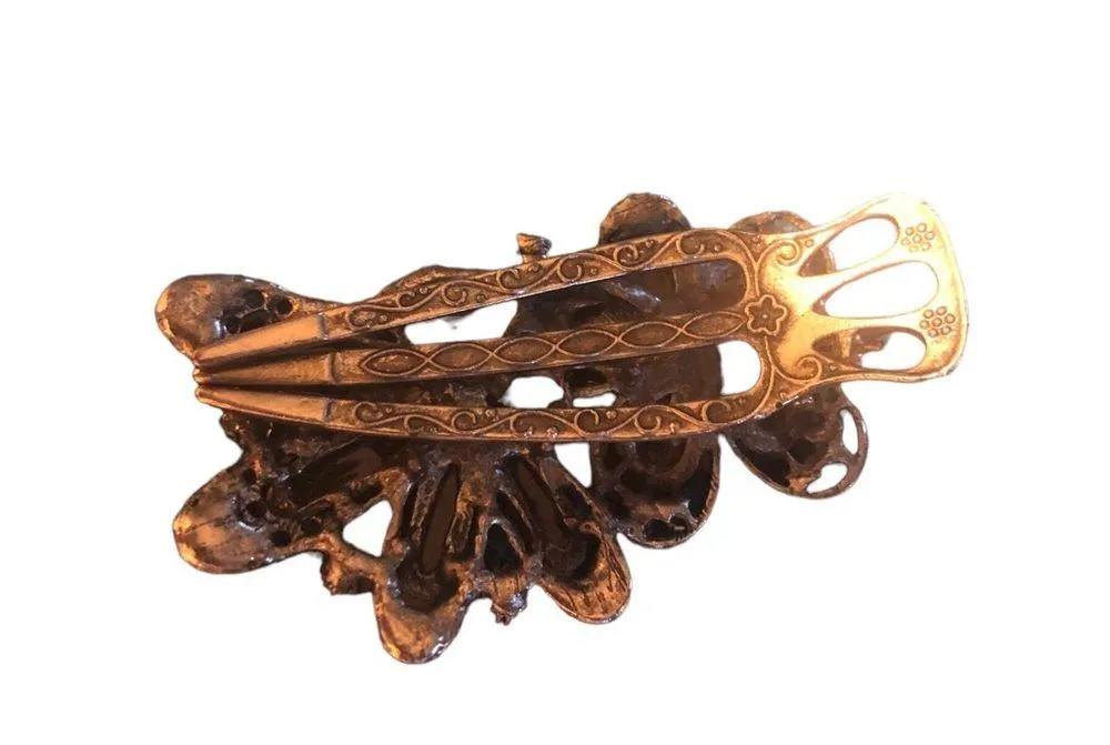 2 Rhinestone Colored Stone Metal Hair Clips Barrettes Antique Gold/Silver Fancy - Image 4