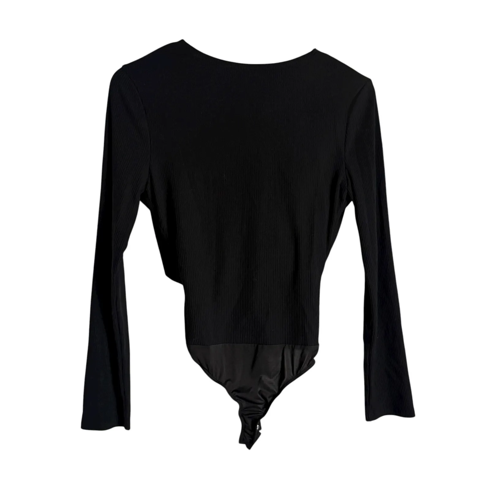ASTR The Label Black Twist Front Faux Wrap Long Sleeve Ribbed Bodysuit Size M Size M - Image 7