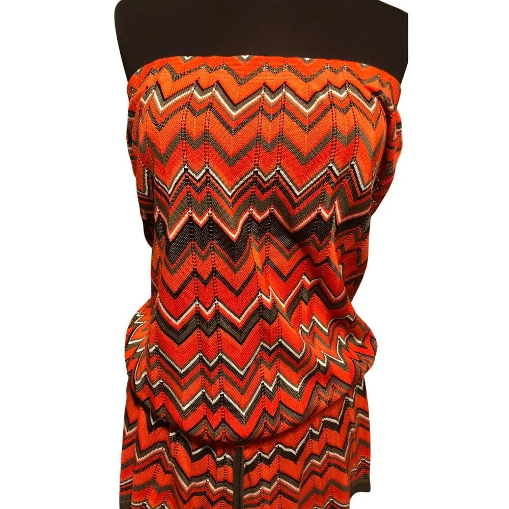 Cache Chevron Peek A Boo Knit Stretch Strapless Top Dress Drawstring Waist - Image 4