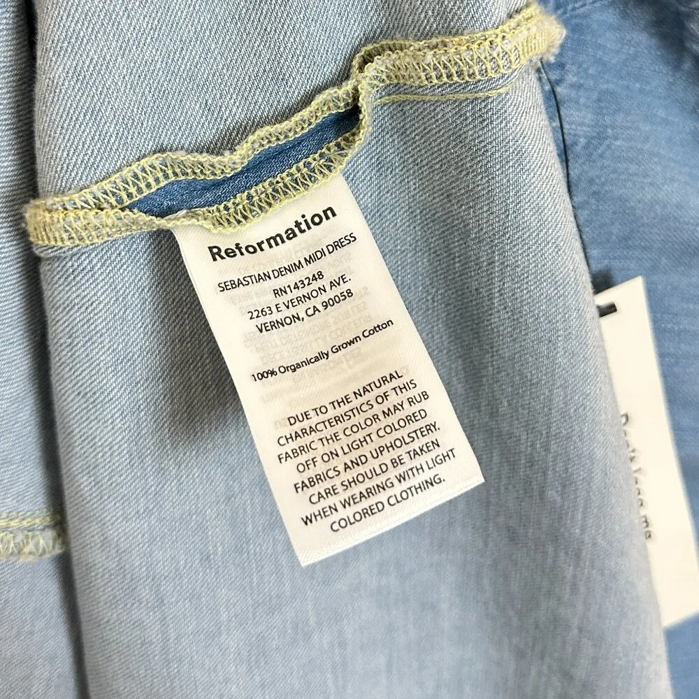 REFORMATION Sebastien Denim Midi Dress in Savannah Size US 8 NWT - Image 9