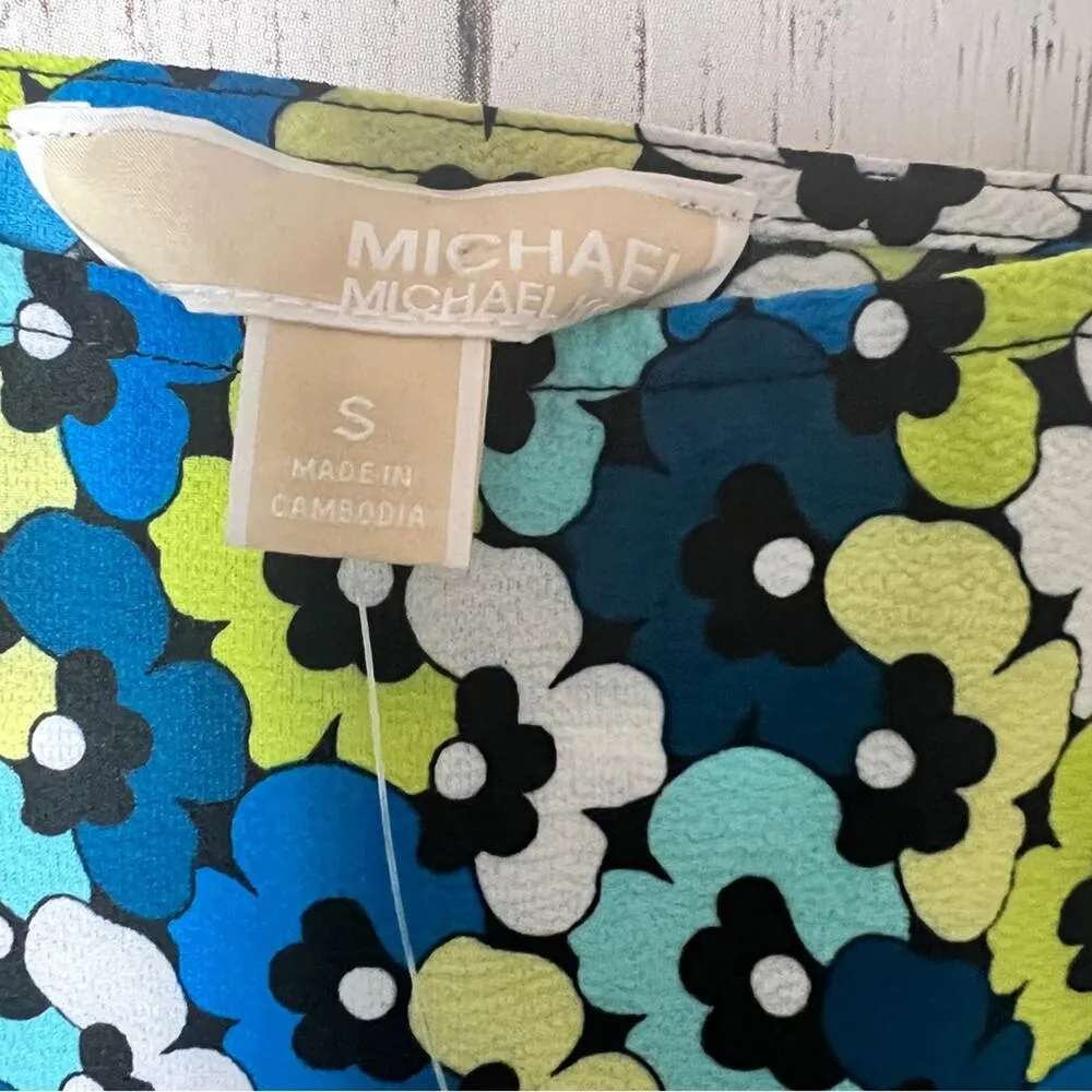Michael Michael Kors Women's Short Sleeve Limeade Floral Elastic Waist Blouse S - Image 12