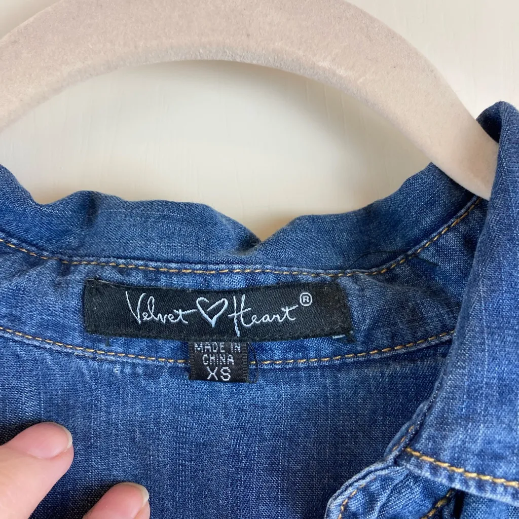 🌞Velvet Heart Medium Chambray Button Down Belted Denim Dress A189 - Image 2