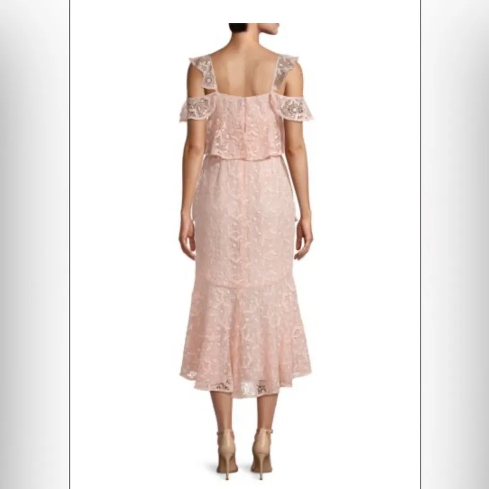 AMUR light pink high low lace tiered midi dress 6 NWT - Image 3