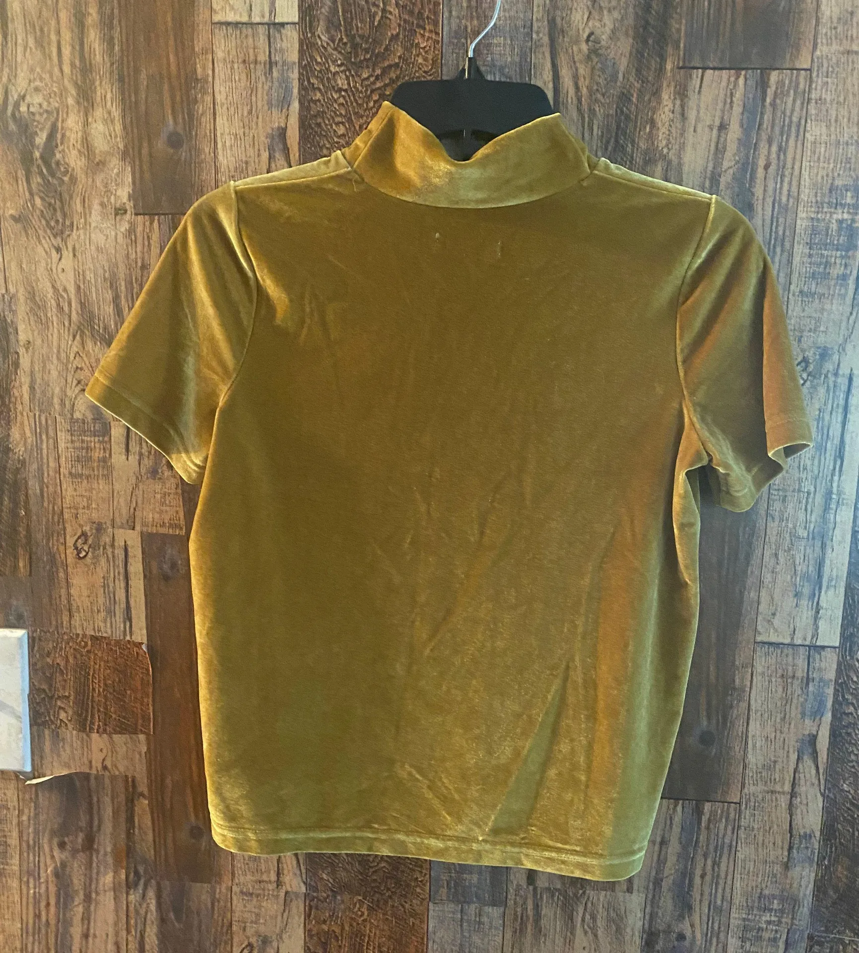 Velvet Short Sleeve Top | Size XS (mustard color) - Image 3
