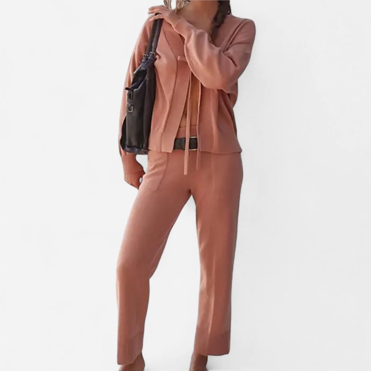 Free People Solar Tie Mauve Cotton Two-Piece Set – Cozy Boho Lounge XS NWT - Image 2