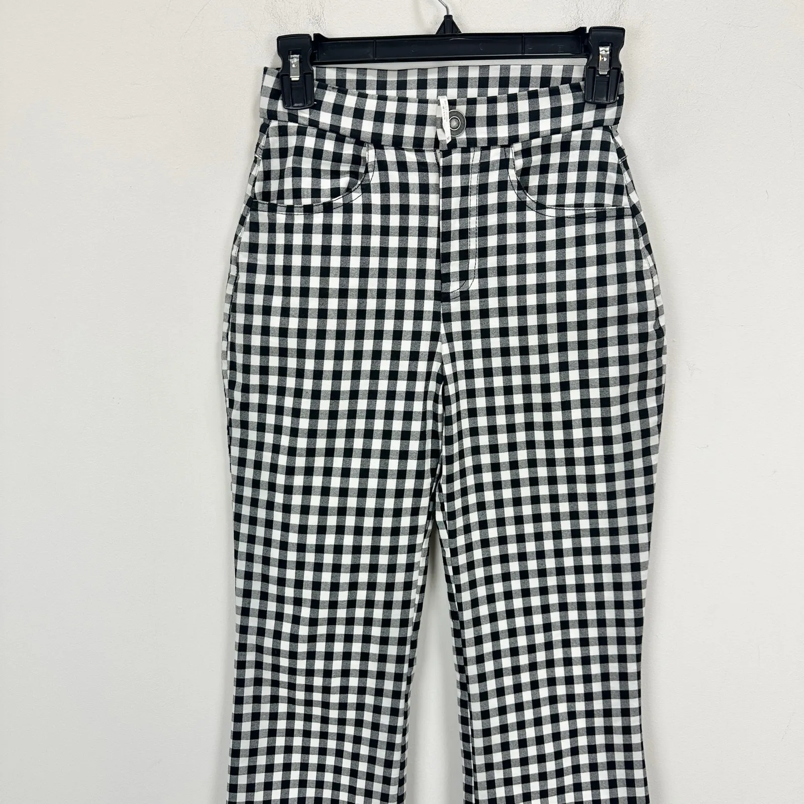 Free People Florence Crop Flare Gingham Pants Stretch Cotton Blend Retro XS - Image 4