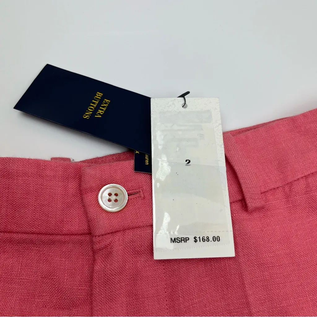 Polo Ralph Lauren Coral Pink 100% Linen Bermuda Shorts Women Size 16 Coastal NEW - Image 3